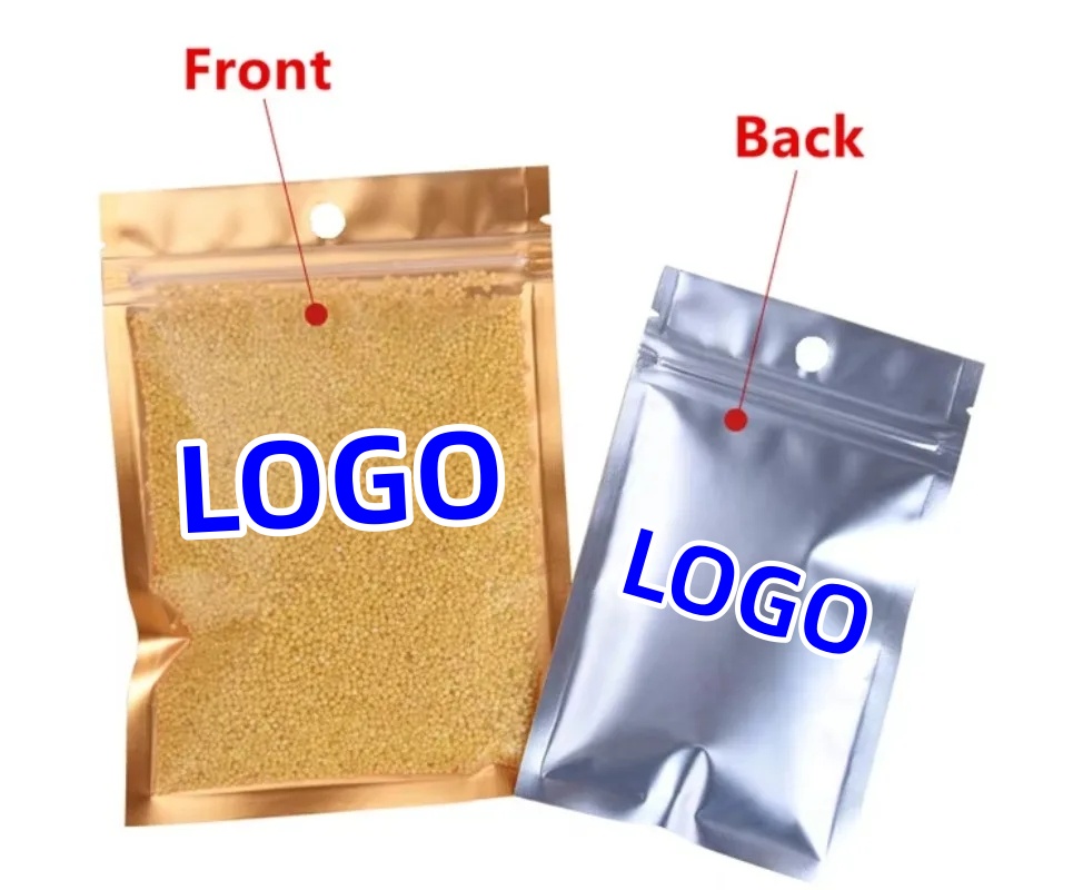 Food Storage Bags Zip Lock Pouch - 100pcs One Side Clear Gold Foil