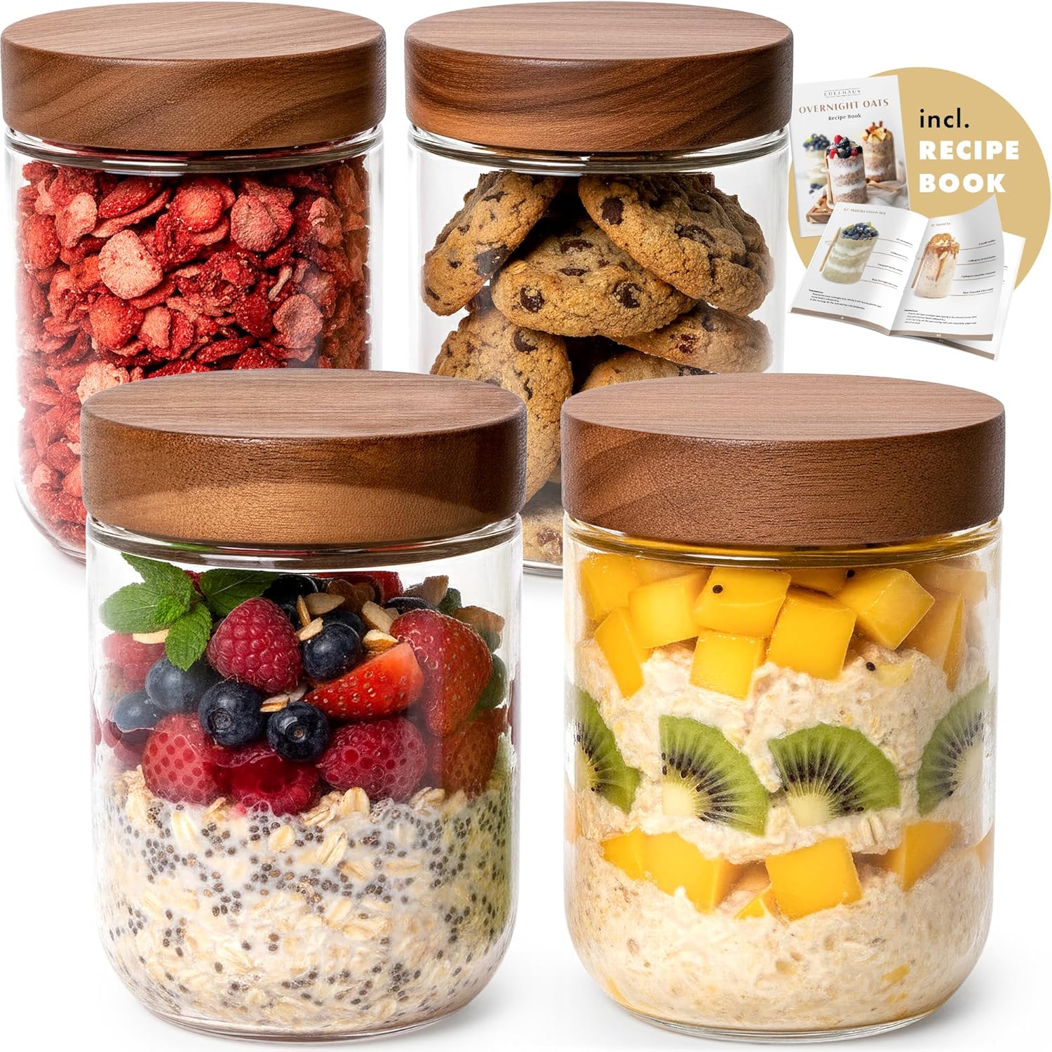 Glass Meal Prep Container - Overnight Oats Containers with Lids Acacia