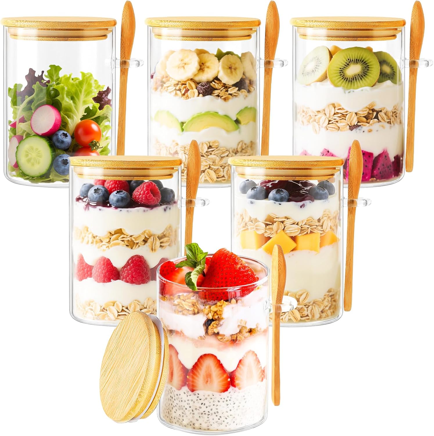 Glass Meal Prep Container - 6 Pack Overnight Oats Containers with