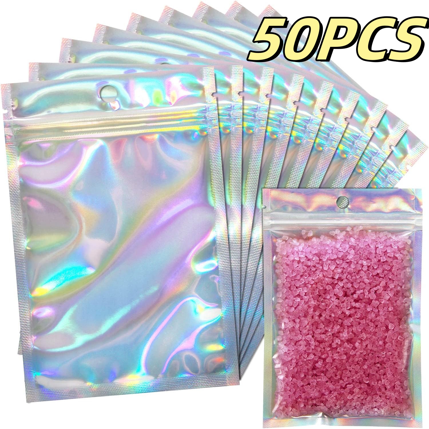 Food Storage Bags Zip Lock Pouch - 50/10PCS Laser Sealing Bags Plastic Holographic