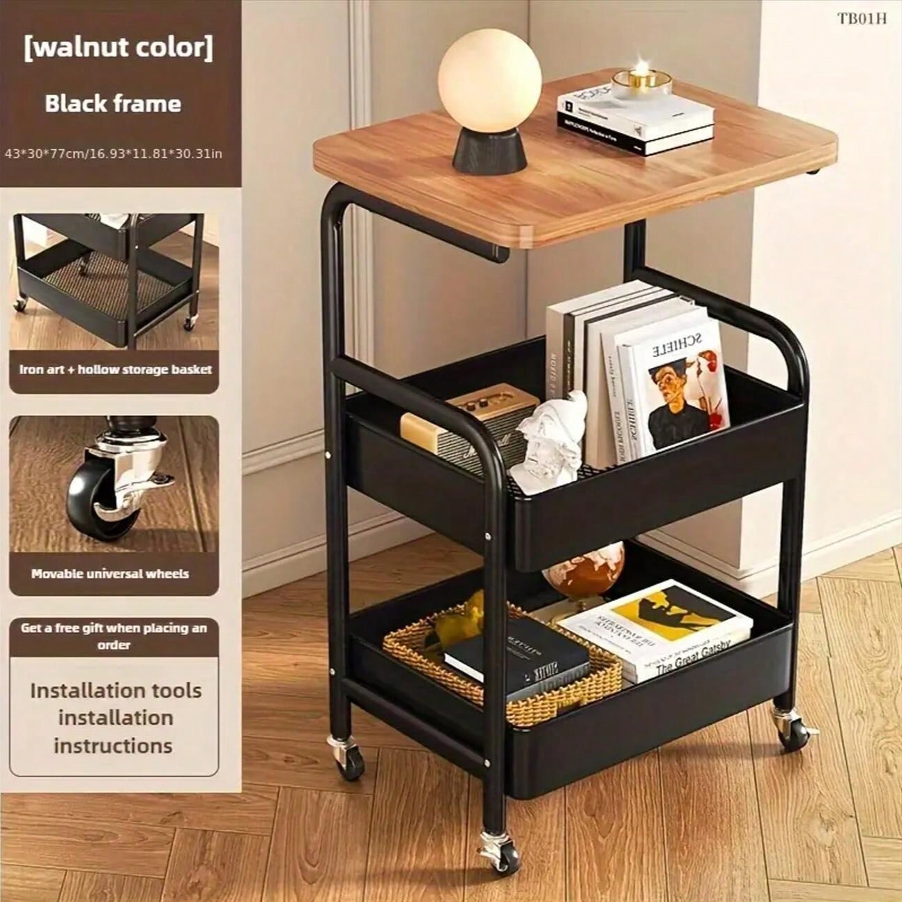 Food Storage On Wheels - 3-Tier Rolling Cart with Tabletop –