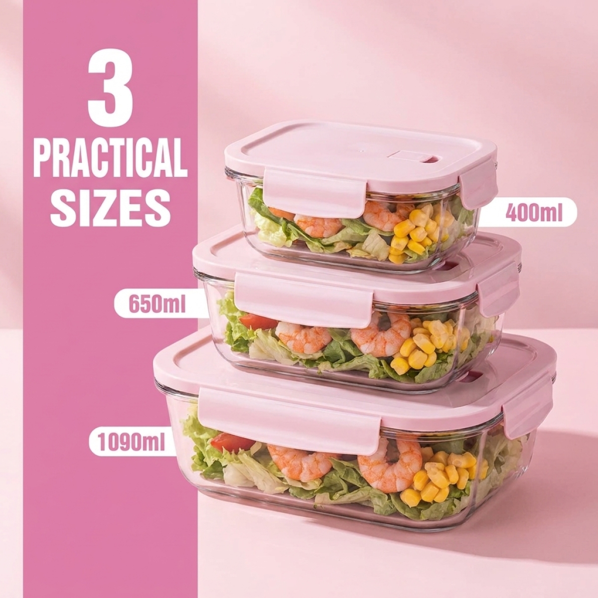Glass Meal Prep Container - Hot Sale Pink Glass Bow–Secure Leakproof