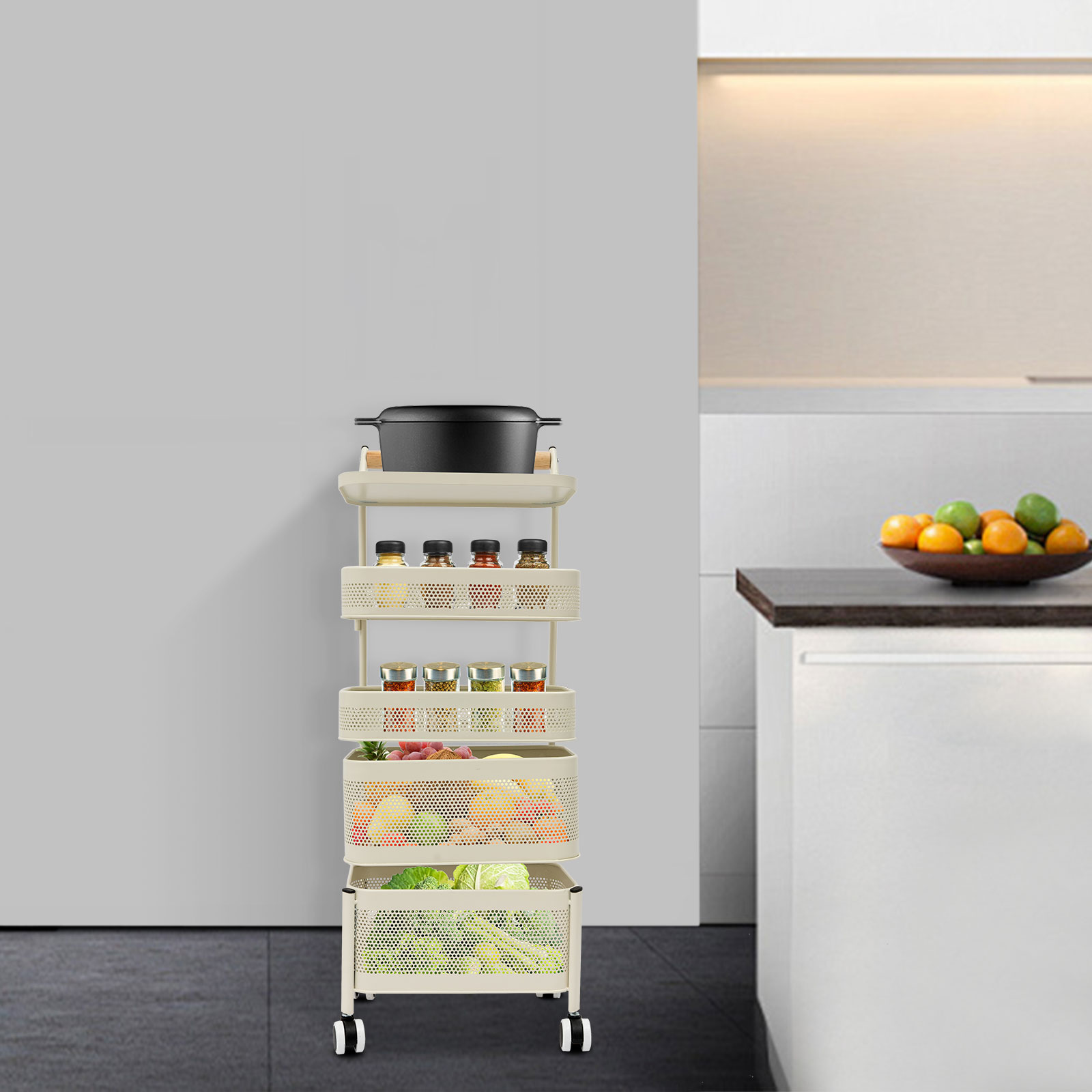 Food Storage On Wheels - 5-Tier Kitchen Storage Rack on Wheels,