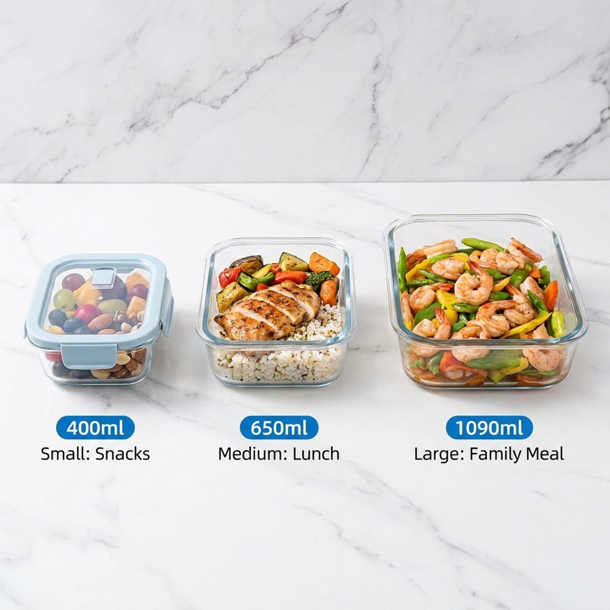 Shallow Blue Glass Bento Box–H - Glass Meal Prep Container のレビューと価格