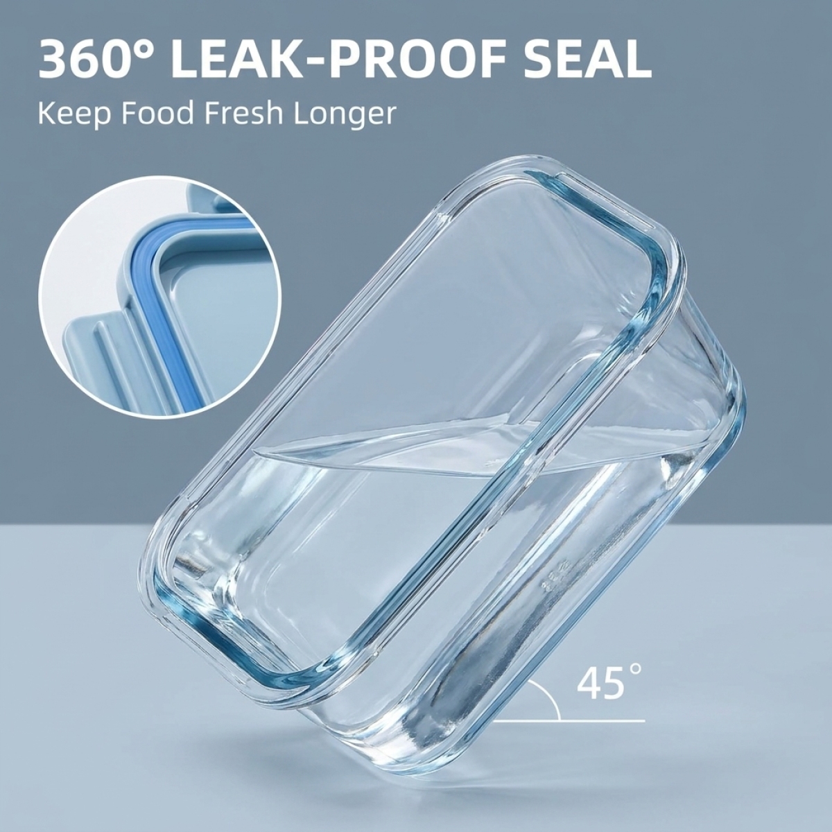 Shallow Blue Glass Bento Box–H - Glass Meal Prep Container のレビューと価格