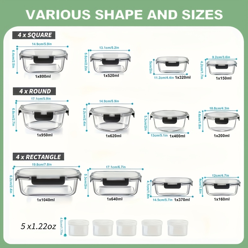 17pcs Glass Food Storage Conta - Glass Meal Prep Container のレビューと価格
