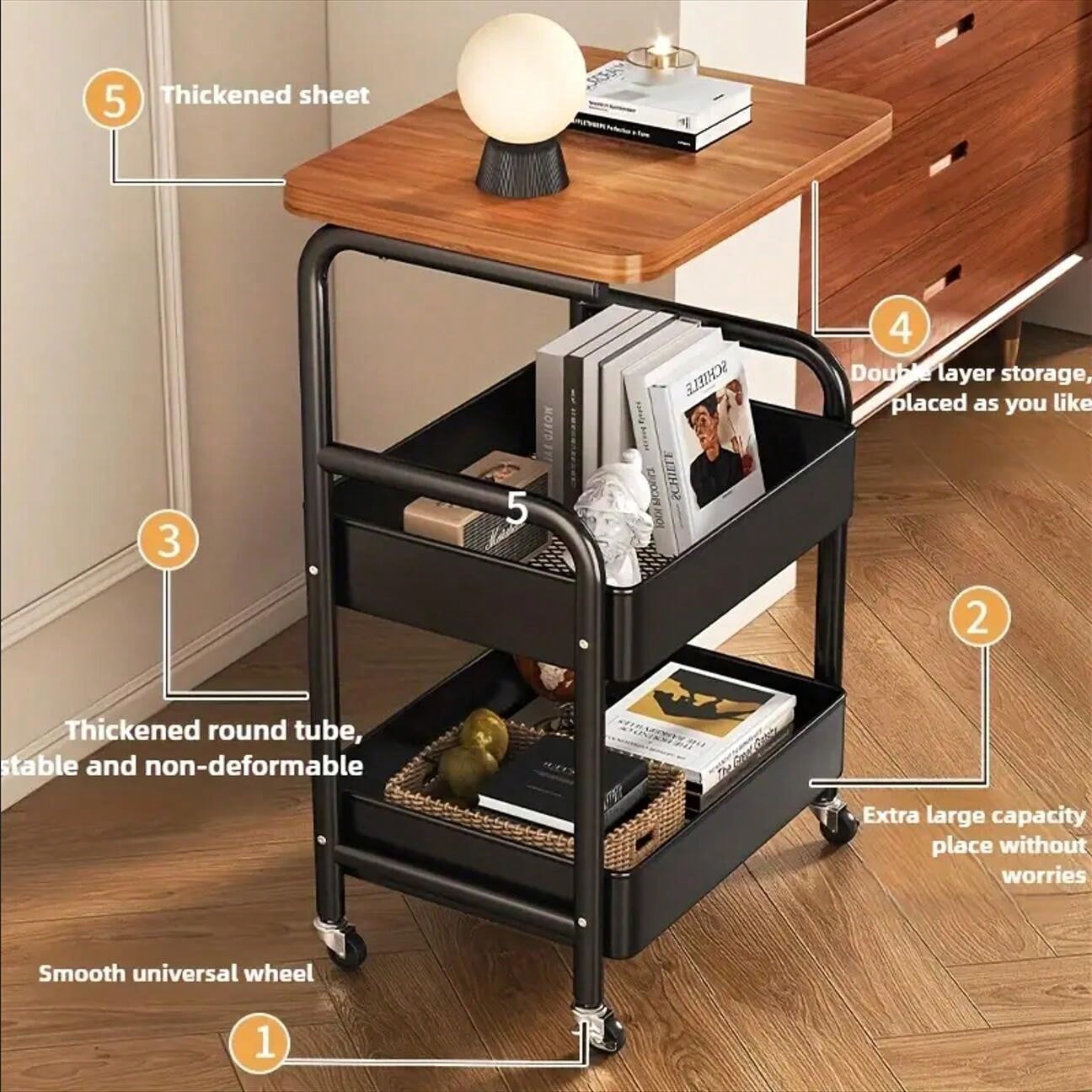 3-Tier Rolling Cart with Table - Food Storage On Wheels のレビューと価格