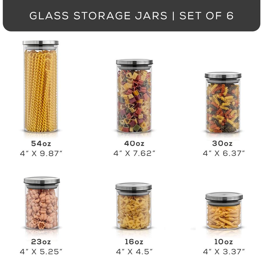Kitchen Canister Set. 6 Glass  - Food Storage Jar Set のレビューと価格