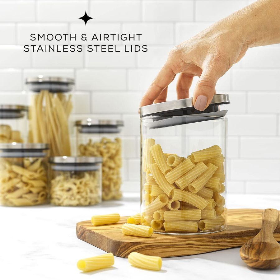 Kitchen Canister Set. 6 Glass  - Food Storage Jar Set のレビューと価格