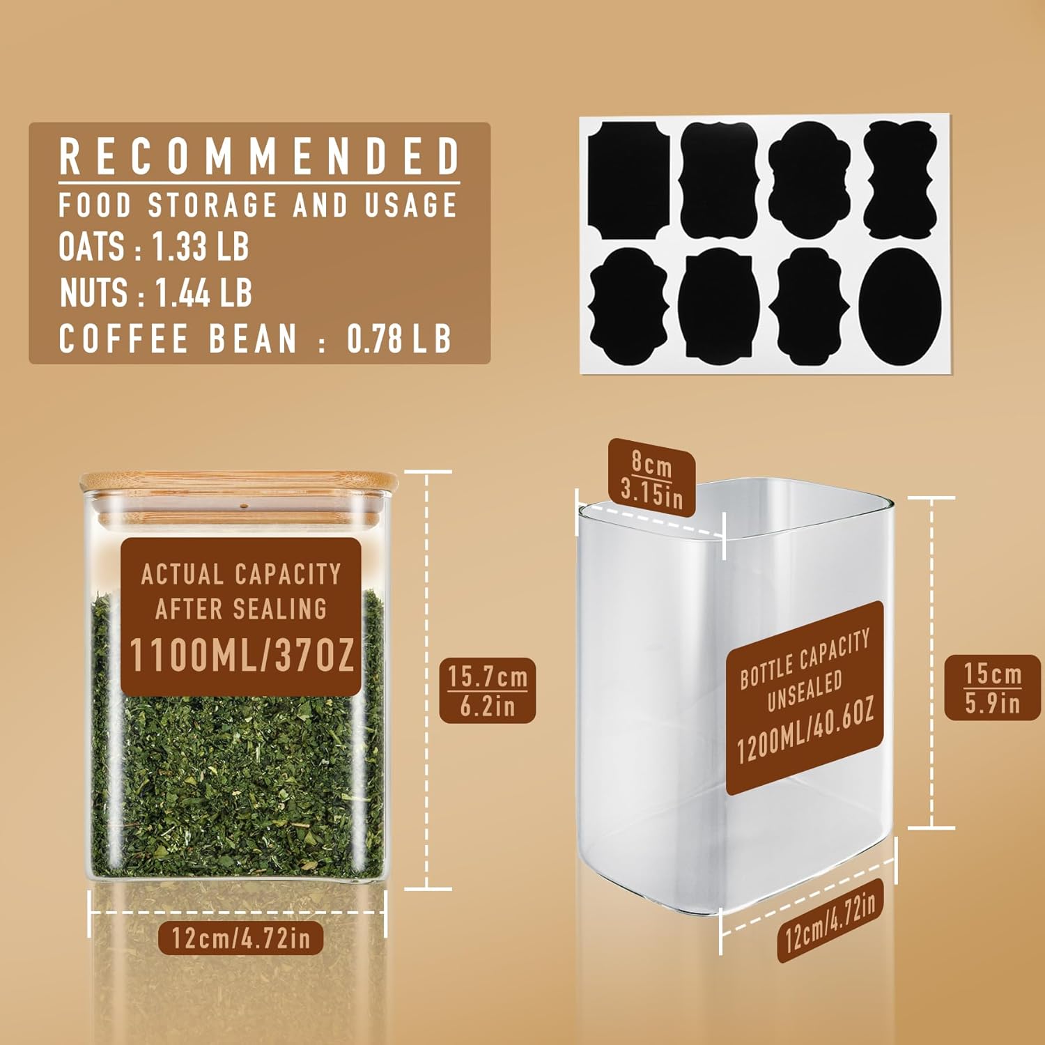 37oz Rectangle Airtight Glass  - Food Storage Jar Set のレビューと価格