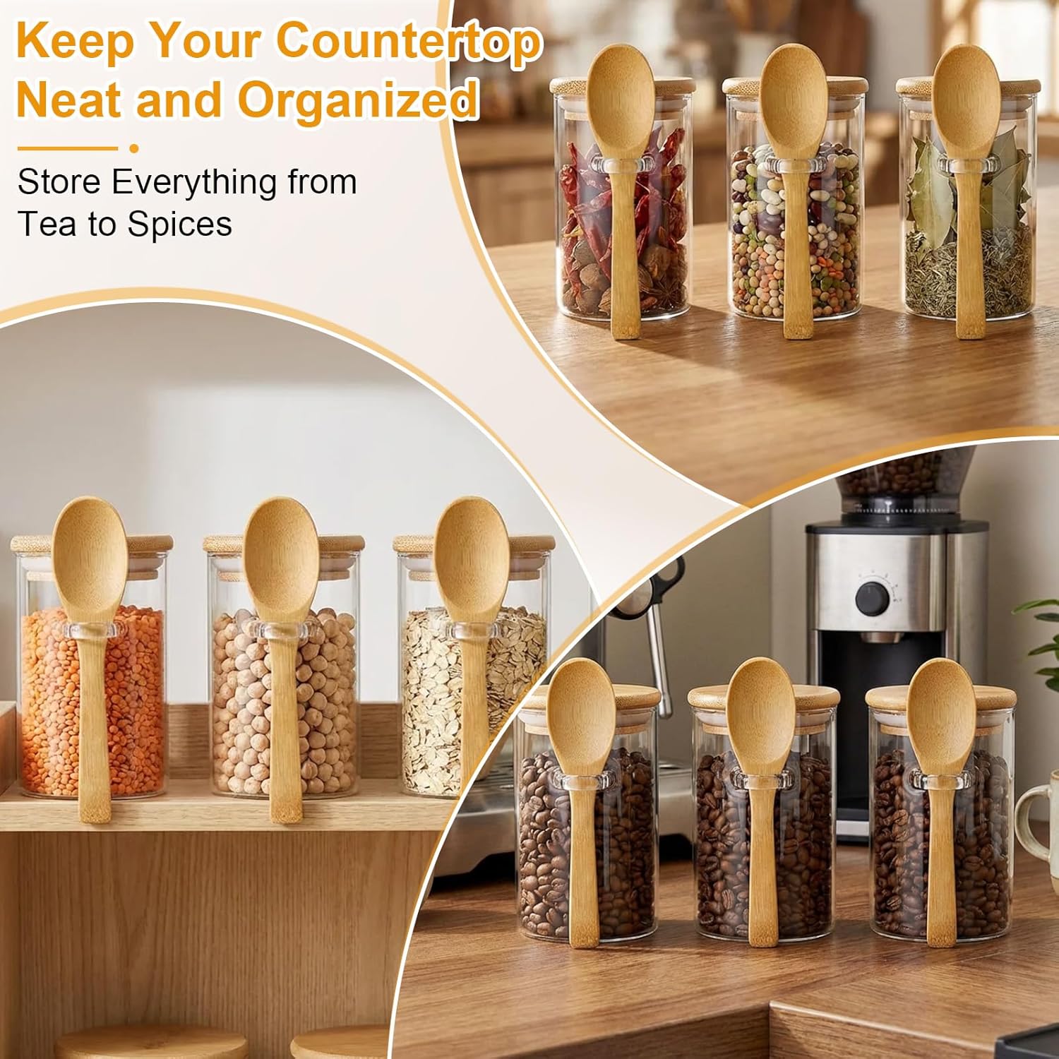 10 Pack Glass Jars with Bamboo - Food Storage Jar Set のレビューと価格