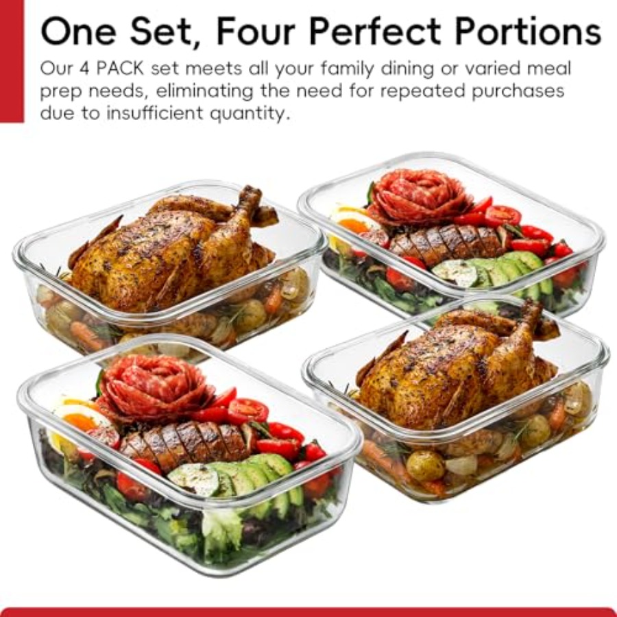 4 Pack 8 Cups/ 63oz Large Glas - Glass Meal Prep Container のレビューと価格