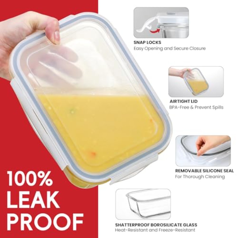4 Pack 8 Cups/ 63oz Large Glas - Glass Meal Prep Container のレビューと価格