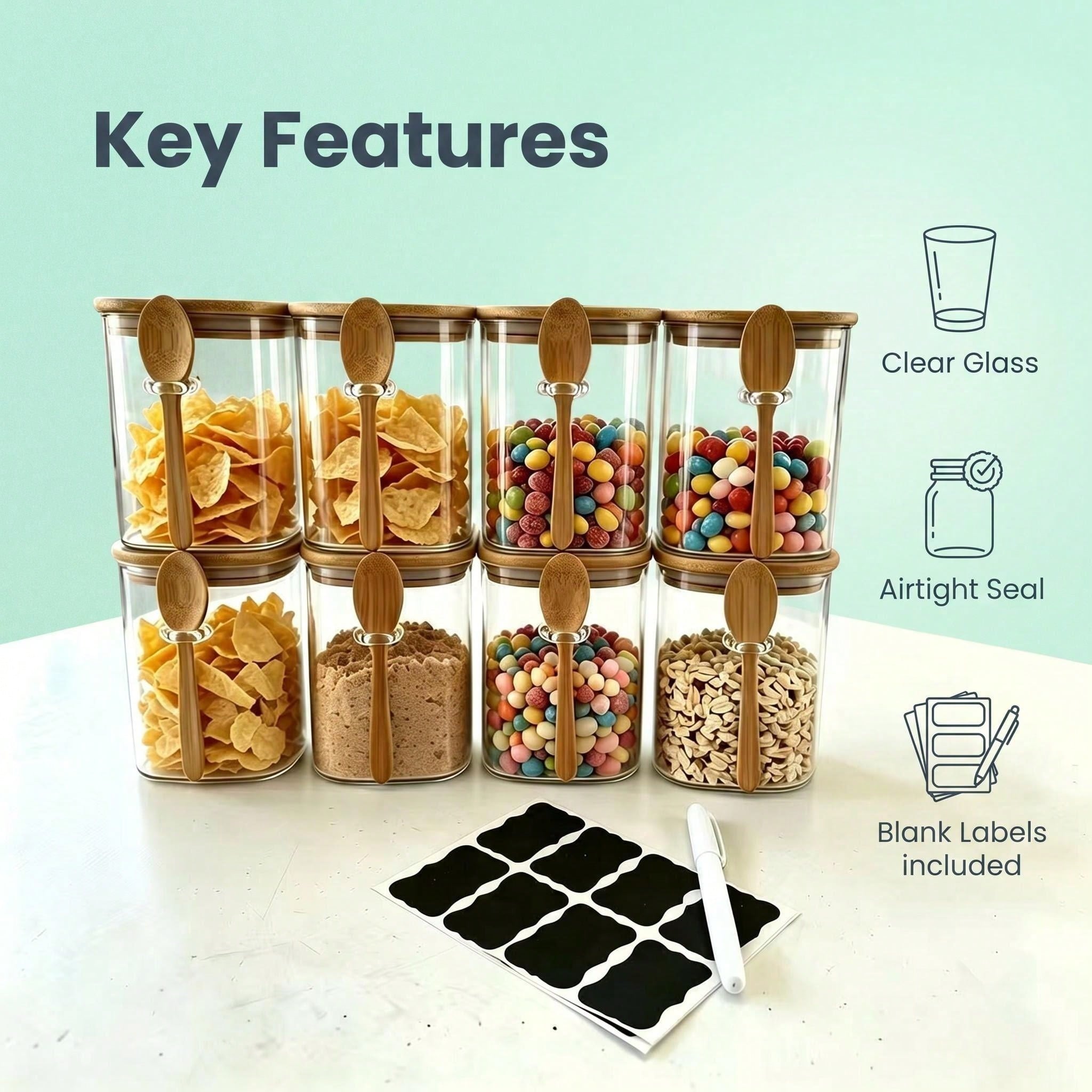 4/10/18 Pcs Square Airtight Gl - Food Storage Jar Set のレビューと価格