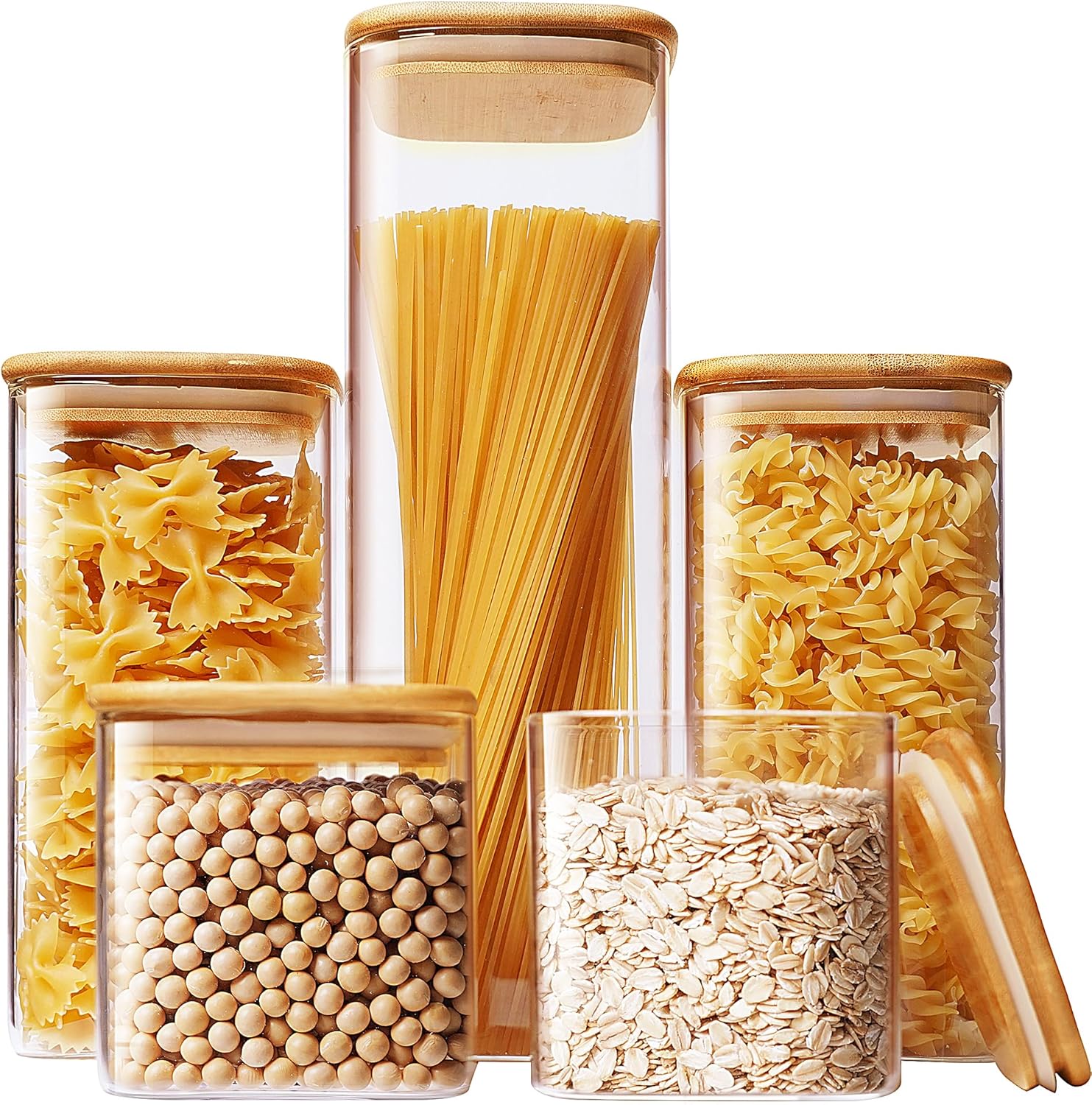 Square Glass Jars with Bamboo  - Food Storage Jar Set のレビューと価格