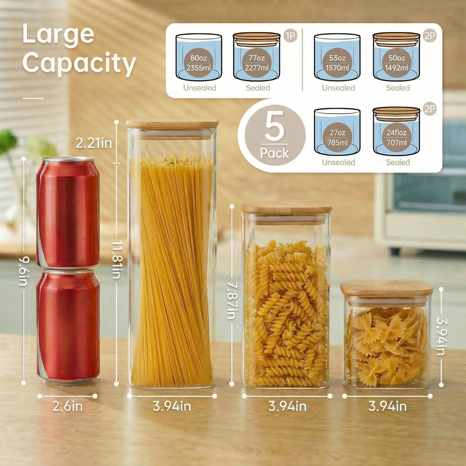 Square Glass Jars with Bamboo  - Food Storage Jar Set のレビューと価格