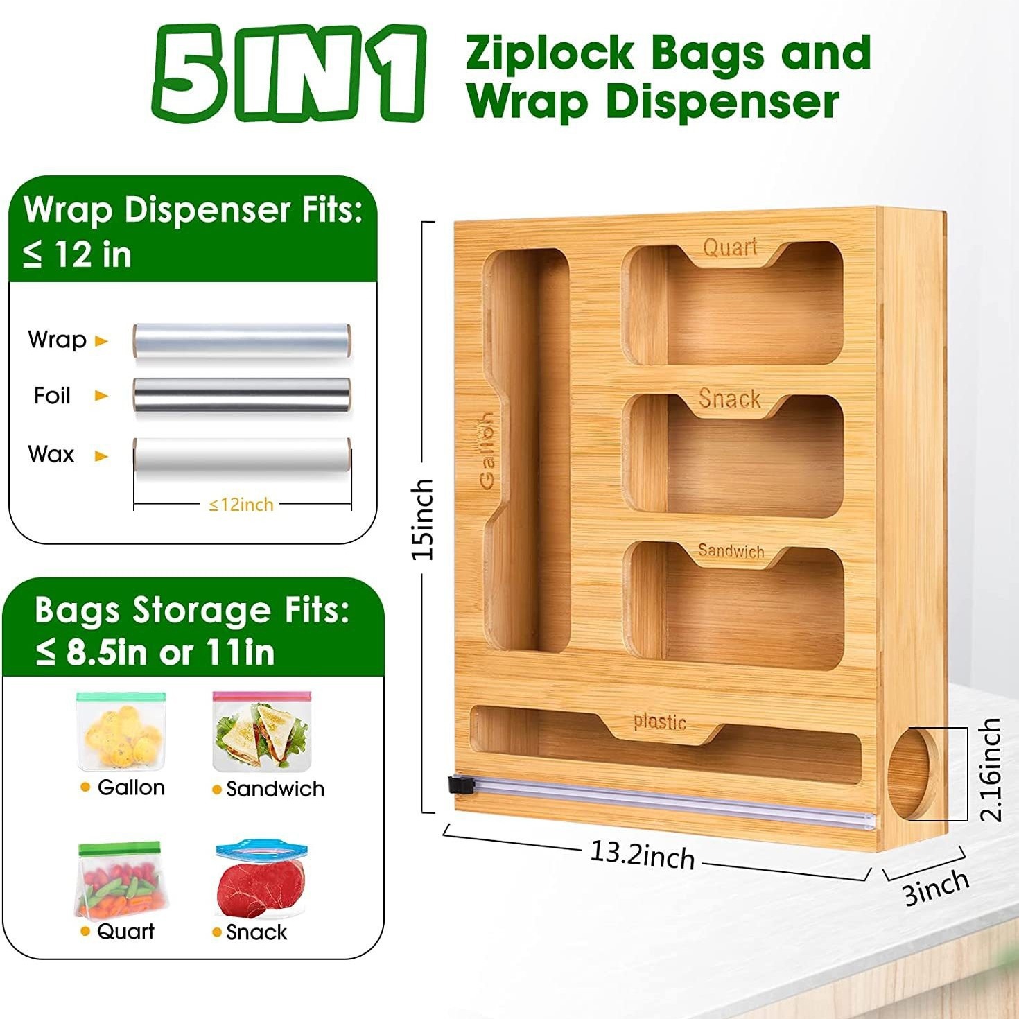 Bamboo Ziplock Food Bag Holder - Food Storage Dispenser のレビューと価格