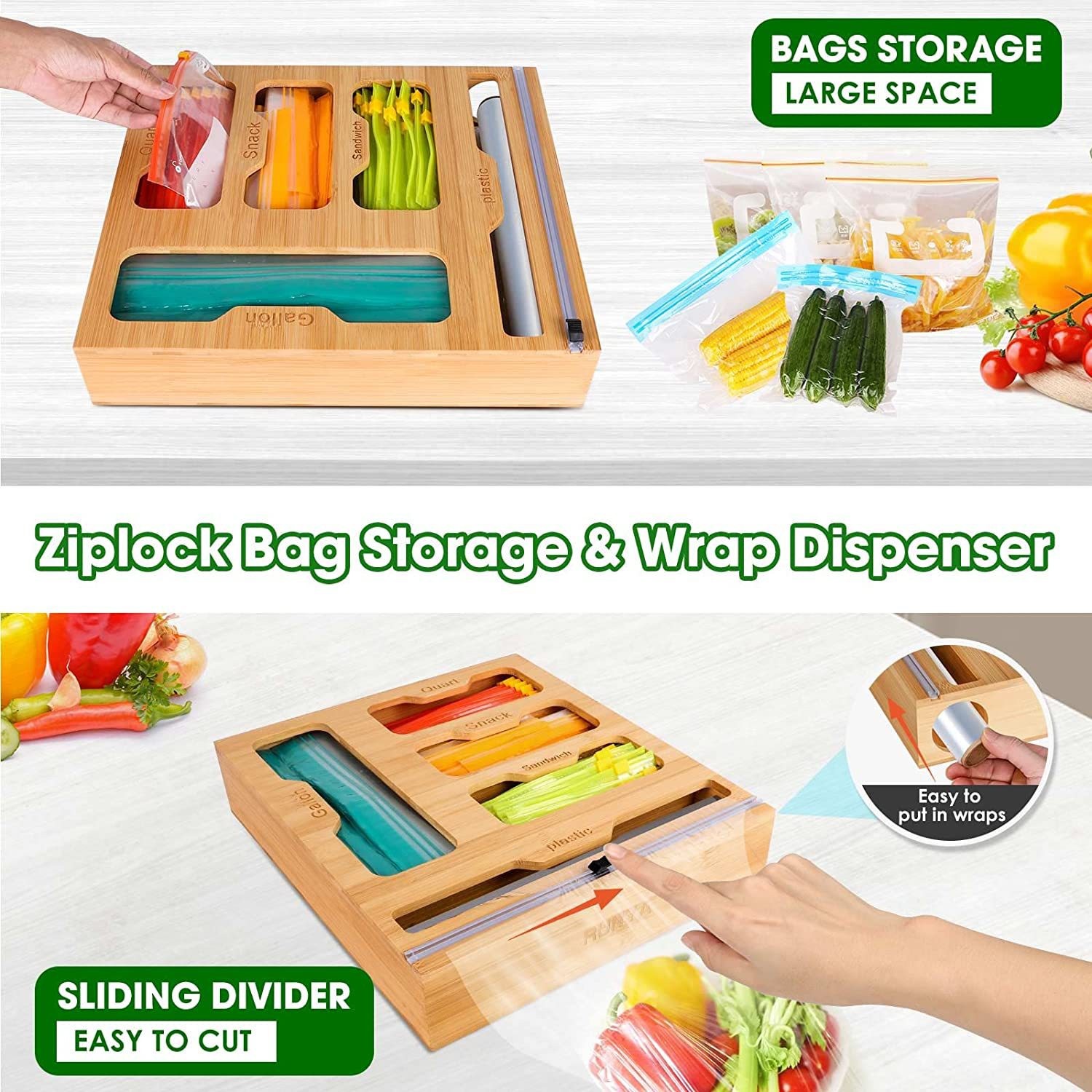 Bamboo Ziplock Food Bag Holder - Food Storage Dispenser のレビューと価格