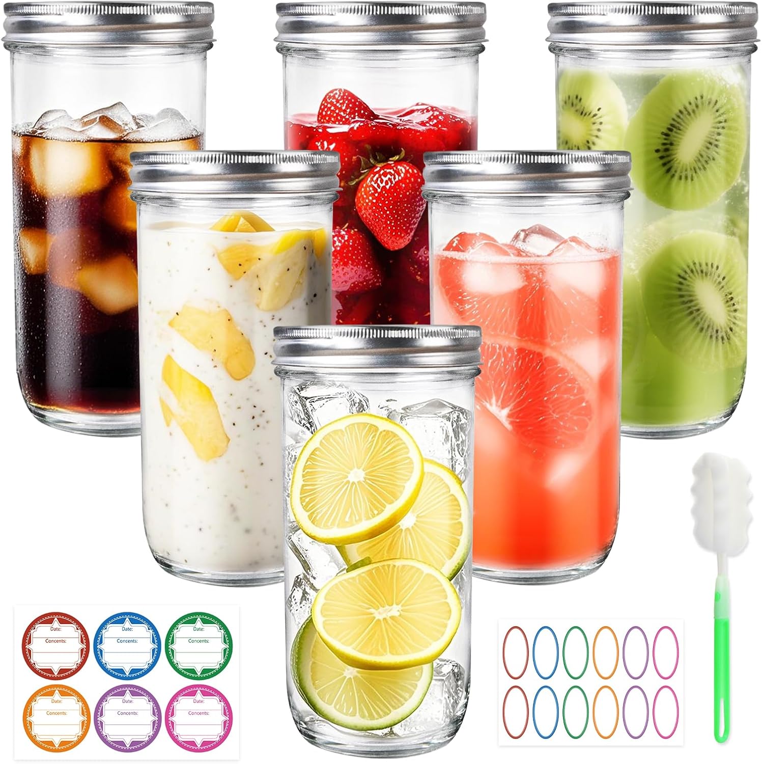 Jars Wide Mouth 6 Pack, 24oz G - Food Storage Airtight のレビューと価格