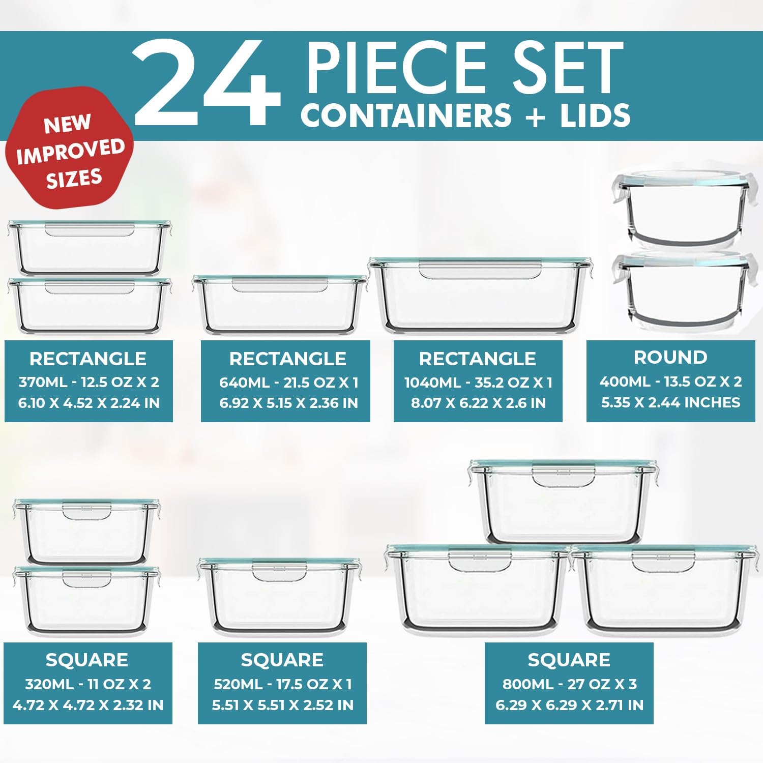 24 Pc Airtight Glass Food Stor - Glass Meal Prep Container のレビューと価格