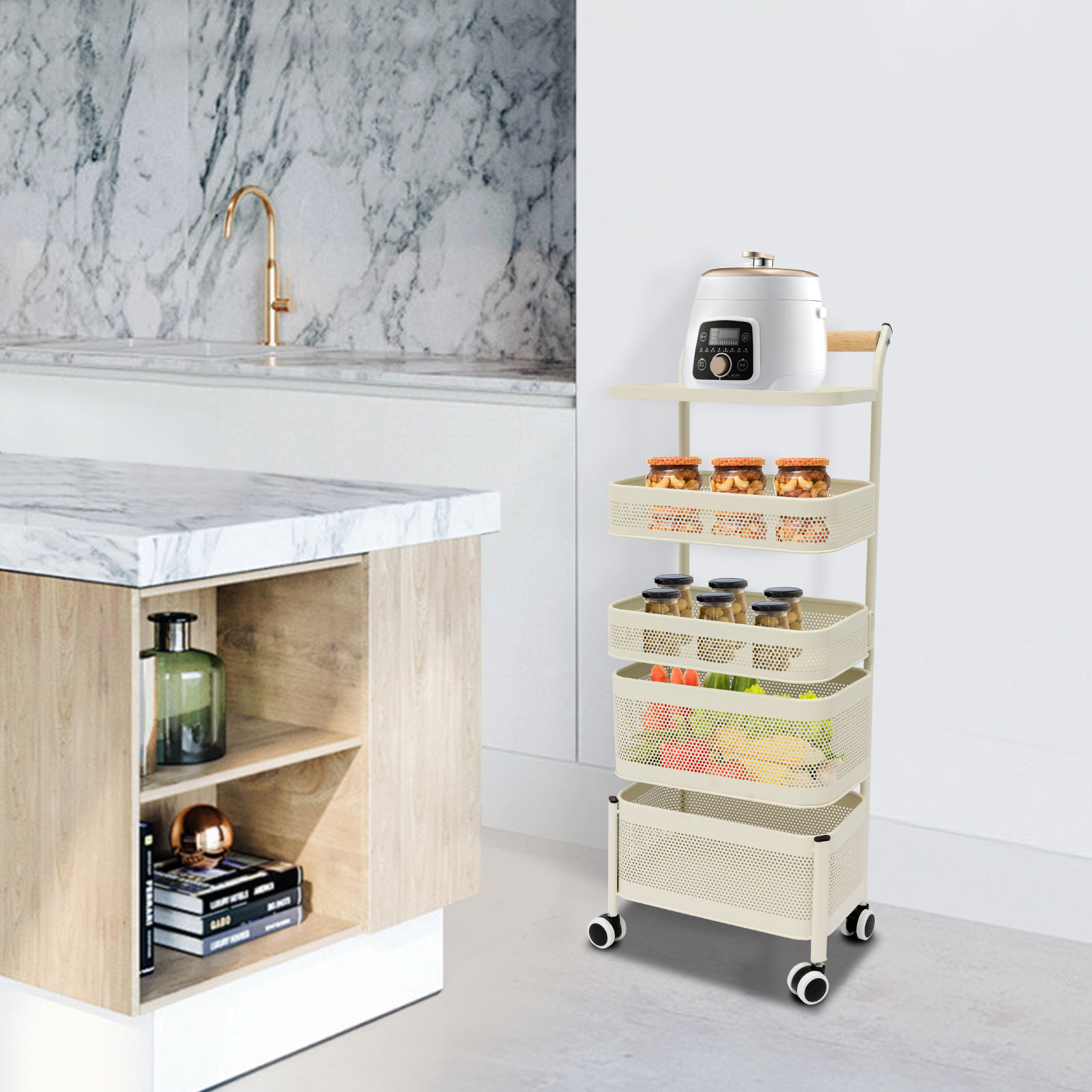 5-Tier Kitchen Storage Rack on - Food Storage On Wheels のレビューと価格