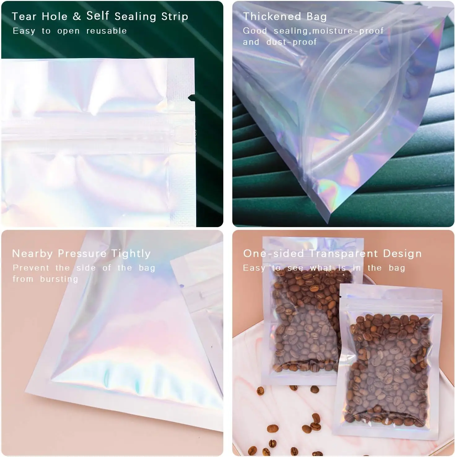 Resealable Holographic Rainbow - Food Storage Bags Zip Lock Pouch のレビューと価格