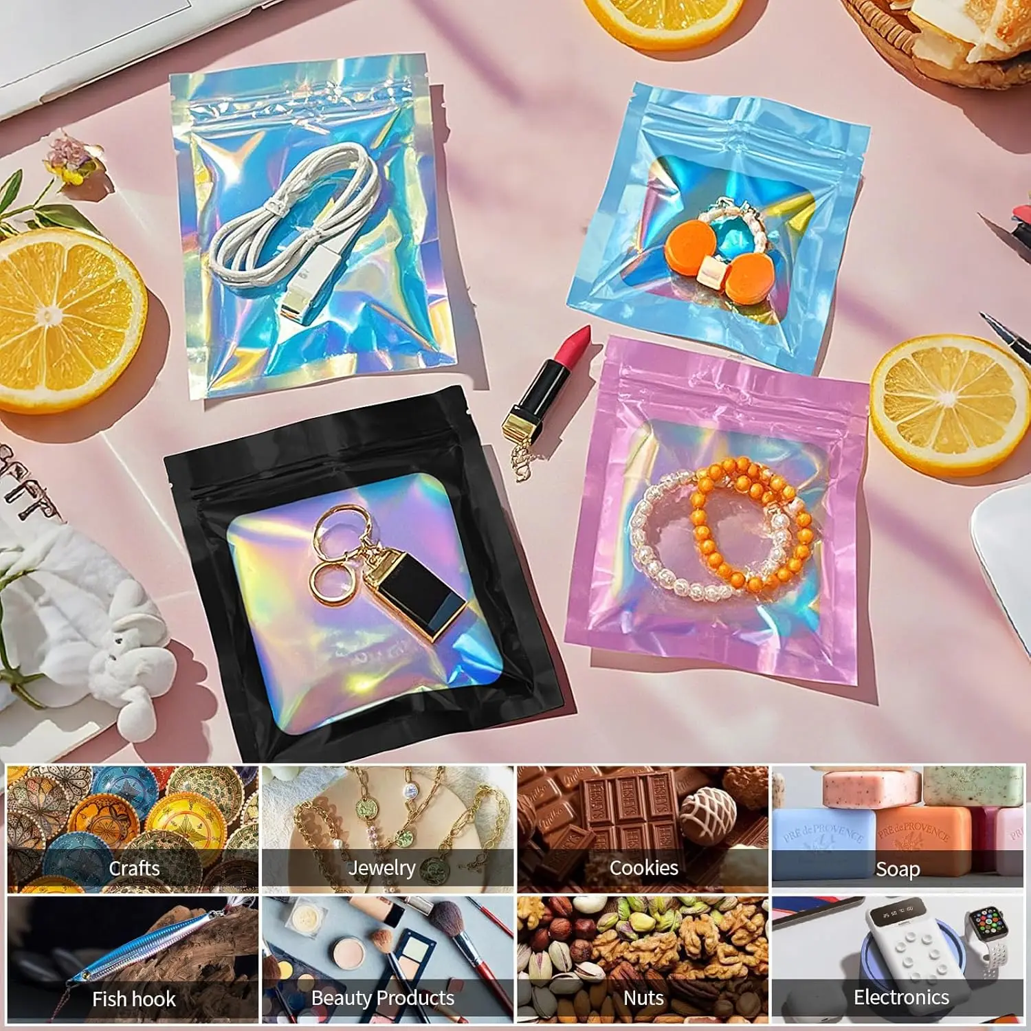 Resealable Holographic Rainbow - Food Storage Bags Zip Lock Pouch のレビューと価格